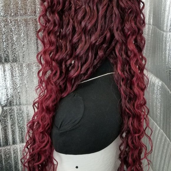 burgundy 30 inches water wave lace front wig